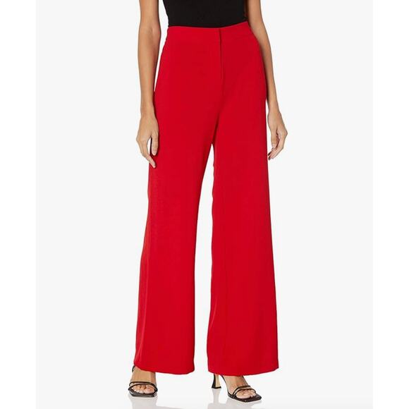 Nanette Lepore Wide Leg Flare Dress Pants Red High Rise Trousers Full Length 10 - Picture 1 of 11